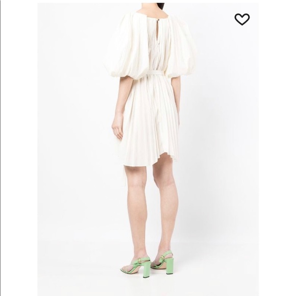 Alcer Pleated White Puff Sleeve Mini Dress - Picture 2 of 11